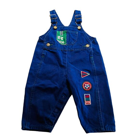 Vintage Oshkosh B’gosh Patchwork Overalls Size 12M Blue - Picture 2 of 6